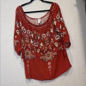 Floral Embroidered Print Terracotta